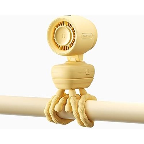 JISULIFE 2026 Stroller Fan – Small & Stylish with 38H Cooling, Soft Night Light, One‑Click Detachable for Stroller or Desk, Safe Baby Fan for Crib Car Seat Nursery Travel, Gifts for Baby Mom (Yellow)