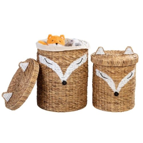 Natural Water Hyacinth Fox Shaped Storage Baskets (Set of 2)