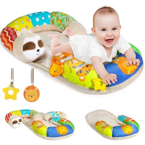 URMYWO Tummy Time Activity Mat - Cozy Tummy Time Mat for Newborn 0-12 Months, Breathable Soft Infant Baby Sit Me Up Floor Seat Early Sensory Development Play Toys Baby Registry Research Shower Gifts