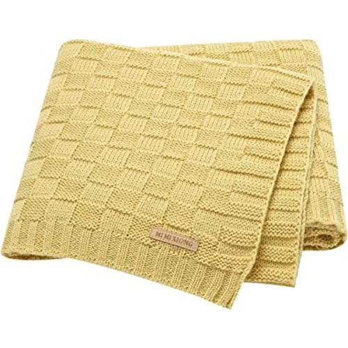 LAWKUL Cable Knit Baby Blanket Yellow Receiving Blankets Crochet Safe Natural Blanket for Newborn Boy Girls Size 40x30 Inches