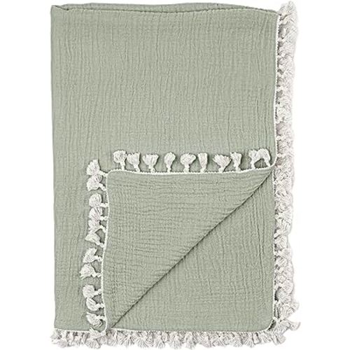 Crane Baby Muslin Swaddle Blanket, Soft Cotton Lightweight Nursery and Stroller Blanket for Baby Boys & Girls, Fern Green, 30" x 40"