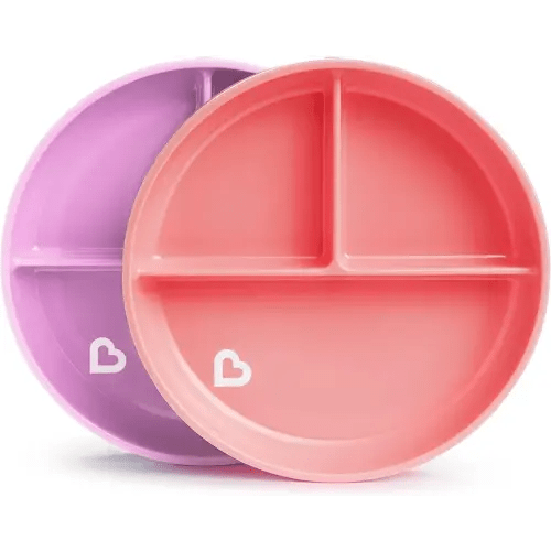 Munchkin Stay Put Suction Plates for Baby and Toddler, 3 Divided Sections , Pink/Purple