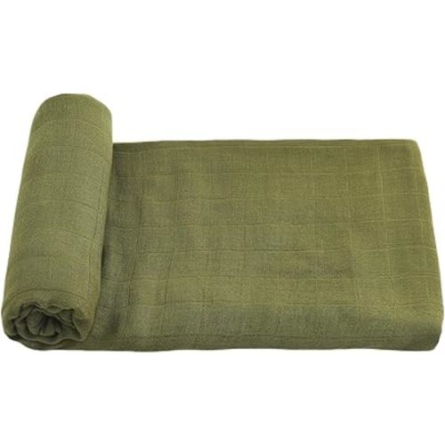 Muslin Swaddle Blanket, 100% Viscose Solid Olive Unisex Swaddle Wrap, Silky Green Muslin Swaddle Blankets Neutral Receiving Blanket for Newborn Boys and Girls, Large Size