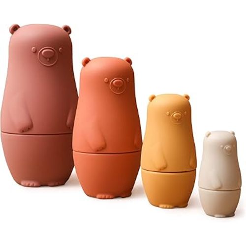 OESSUF Russian Nesting Dolls for Kids Silicone Easter Toys Matryoshka Doll Montessori Educational Toy Bears Stacking Nesting Doll Toys for Toddlers 3 Years Up (Red Doll)