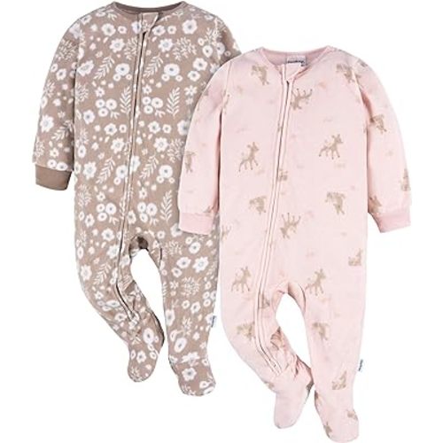 Gerber Baby Girls' Toddler Loose Fit Flame Resistant Fleece Footed Pajamas 2-Pack