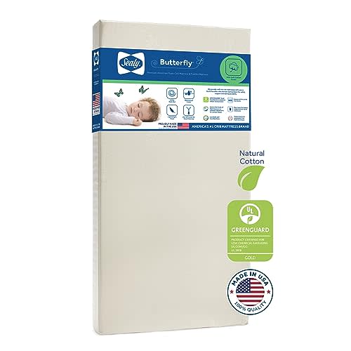 Sealy Baby Butterfly Breathable Waterproof Crib Mattress plus Toddler Bed Fit, Premium Foam, Washable Easy to Clean Cover, GREENGUARD Gold Certified, Safety & Quality Tested, Made in USA, 52"X28"