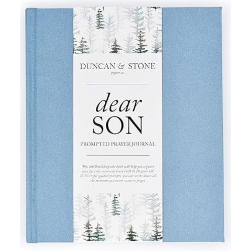 Dear Son: Prompted Baby Memory Book (Blue, 230 Pages) by Duncan & Stone - Milestone Baby Book Keepsake for 18 Years - Guided Journal - Guided Kids Journal with Prompts