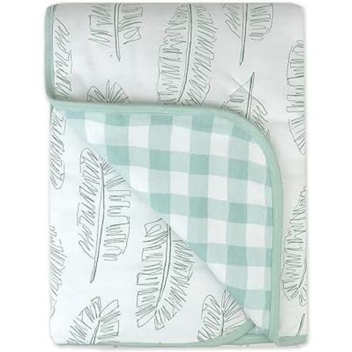 HonestBaby Quilted Baby Blankets Reversible Organic Cotton for Infant Boys, Girls, Unisex, Jumbo Leag Sage, One Size