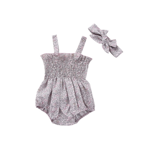 Kiapeise Newborn Baby Girl Romper Sleeveless Strap Ruffle Elastic Jumpsuit Bow Headband Spring Summer Clothes