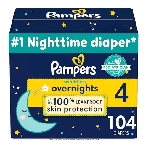 Pampers Swaddlers Overnights Diapers - Size 4, 104 Count, Disposable Baby Diapers, Night Time Skin Protection