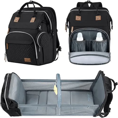 DERJUNSTAR Baby Diaper Bag Backpack, Diaper Changing Station, Baby Bags for Boys Girls,Waterproof Changing Pad,USB Charging Port,Pacifier Case, Sunshade and Toy Bar,