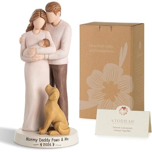 Storieme New Mom Gifts for Women: First Time Parents Gift for Couples - Hand-Pained Dad and Mommy to Be Figurine for Pregnancy Mother After Birth