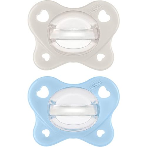 Chicco PhysioForma® Dual Soft One-Piece Orthodontic Silicone Pacifier for Babies 2-6 Months | BPA & Latex Free | Reusable Case | Pearl/Sky, 2pk