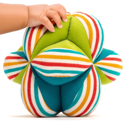 Shumee Colorful Plush Fabric Ball for Babies | Baby Textured 5" Ball | Multicolored | Lab Certified | Montessori Soft Ball Toys | Developmental Clutch with Rattle, Infant/Babies | Newborn Gifts