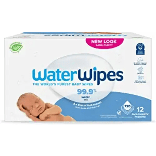 WaterWipes Biodegradable Original Baby Wipes, 99.9% Water Based Wipes, Unscented & Hypoallergenic for Sensitive Skin, 60 Count (Pack of 12) - Packaging May Vary