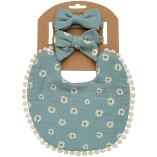 Baby Girls Floral Print Headbands and Bibs, Cotton Bib and Headband for Newborn Infant Toddlers Teething Eating