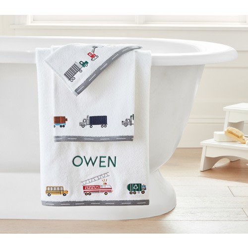 Busy Trucks Bath Towels Set | Pottery Barn Kids