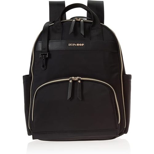Skip Hop Mochila para pañales Enviluxe - Bolsa de viaje multifunción para bebé con cambiador y correas para cochecito, ecológica, color negro