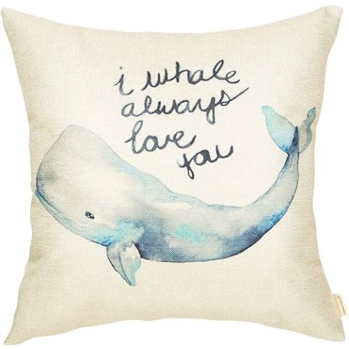 Fahrendom Watercolor I Whale Always Love You Cute Lover Decoration Nursery Sign Décor Cotton Linen Home Decorative Throw Pillow Case Cushion Cover with Words for Sofa Couch 18x18 Inches