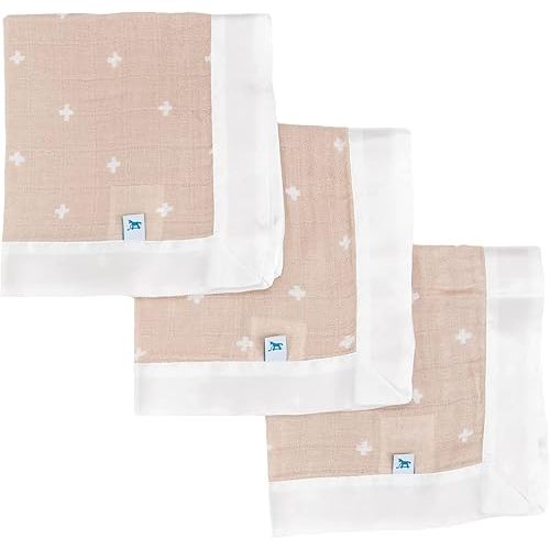 Little Unicorn Security Blankets 3 Pack | 100% Cotton Muslin with Satin Border| Super Soft and Breathable | Baby, Infant, Toddler | Lovey for Boys and Girls | Taupe Cross