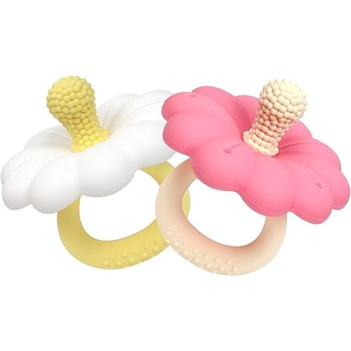Ginbear Silicone Baby Teether for Girls, BPA Free Food Grade Infant Teething Toys, Soothing Baby Chew Toys, Sensory Teething Pain Relief Pacifier 3 Months + (Set of 2)