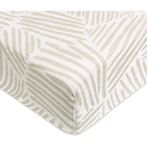 Babyletto 100% Organic Cotton Crib Sheet, GOTS-Certified, Fitted 360°, Ultra-Soft and Breathable Muslin - Oat Stripe