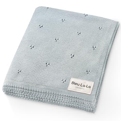 Bleu La La Luxury Organic Cotton Pointelle Baby Blanket (Powder Blue)