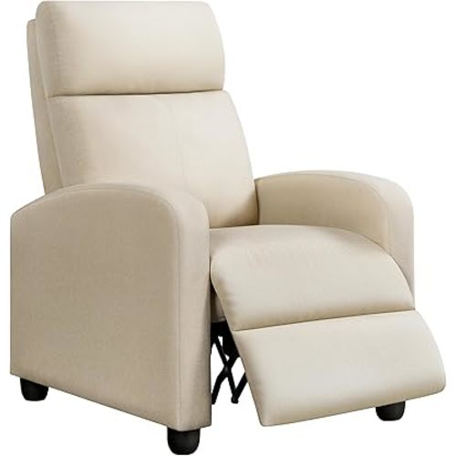 Topeakmart Fabric Recliner Sofa Push Back Recliner Chair Adjustable Modern Single Reclining Chair Upholstered Sofa with Pocket Spring Living Room Bedroom Home Theater Beige