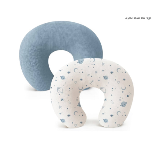 Konssy 2-Pack Muslin Nursing Pillow Covers, Soft & Adorable Nursing Covers for Breastfeeding Pillows, Slipcovers for Newborn Boys & Girls(Blue, Star)