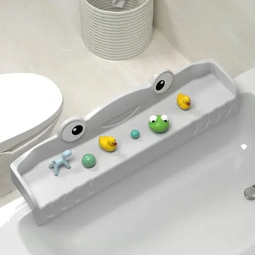 Splash Guard for Bath Tub-Bathtub Caddy Tray with Play Shelf-Bathtub Shelf Over Tub for Kids' Toy-Bathroom Toy Organizers and Storage-Bath Side Table Toy Holder for Kid Baby Toddlers (Gray)