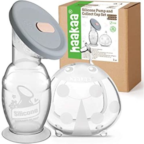 haakaa 150ml Manual Breast Pump with Leakproof Silicone Lid and 75ml Wearable Ladybug Breast Milk Collector Combo New Breastfeeding Gift