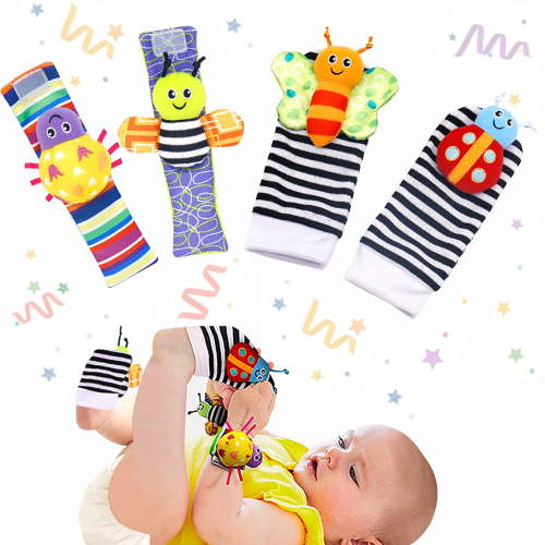 Dsseng 4PCS Baby Toys for 0-12 Months Infant Toys Wrist Rattles for Babies Rattle Socks Toys For Baby Boy Girl Sensory Brain Developmental Toy Baby Gift Foot Rattles Foot Finders