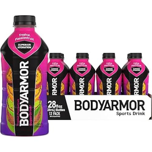 BODYARMOR Sports Drink Sports Beverage, Tropical Passionfruit, Coconut Water Hydration, Natural Flavors With Vitamins, Potassium-Packed Electrolytes, Perfect For Athletes, 28 Fl Oz (Pack of 12)