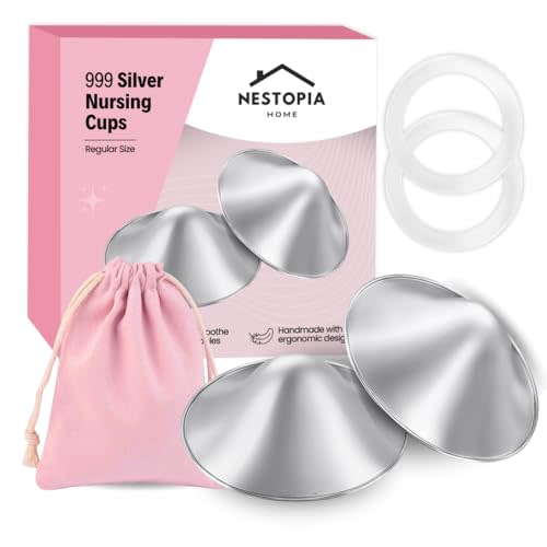 The Original Nestopia Silver Nursing Cups - Nipple Shields for Breastfeeding Newborn - Protect and Soothe Nipples - 999 Silver - Regular Size