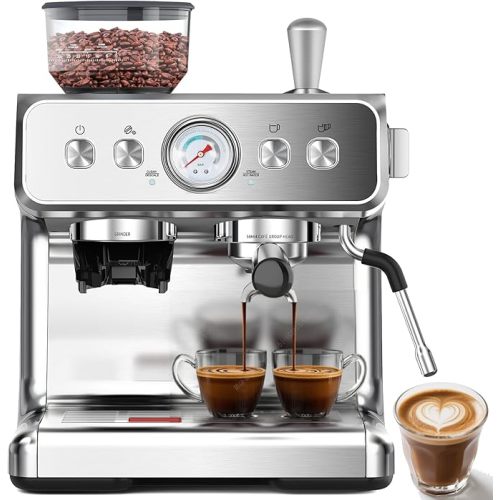 (2025 Upgrade)20 Bar Espresso Machine with Grinder & Milk Frother Steam Wand, Tamping Tools, Expresso Coffee Machines 58mm Commercial Espresso Maker for Home or Café, Perfect for latte, Cappuccino