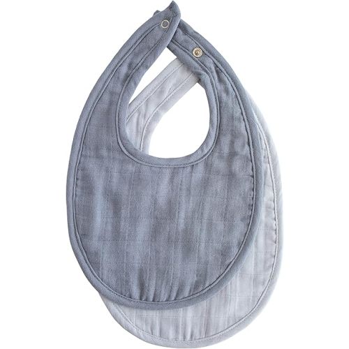 mushie Muslin Baby Bib | Soft Cotton for Infant Drips, Drools & Feedings | Adjustable Fit | 2 Pack