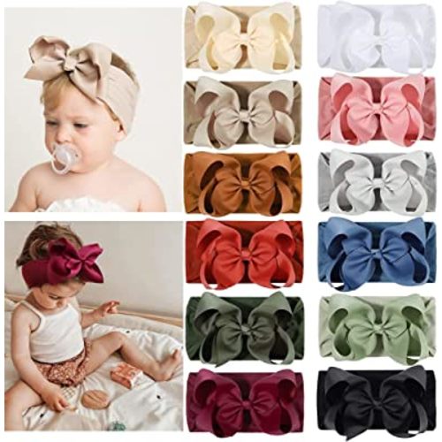 Ayesha Baby Headbands Baby Girl Hair Bows Headbands Soft Nylon Hairbands Hair Accessories for Newborn Toddlers Baby Girls Infant(12Pack)