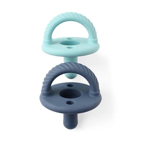 Itzy Ritzy Silicone Pacifiers for Newborn - Sweetie Soother Pacifiers Feature Collapsible Handle & Two Air Holes for Added Safety; for Ages Newborn and Up, Set of 2 in Nautical Navy & Robin's Egg - 2 Count (Pack of 1) - Solid