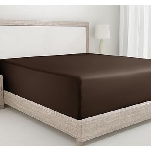 California Design Den King Fitted Sheet Only, 400 Thread Count 100% Cotton, Deep Pockets, Sateen, No Pop-Off Elastic, Soft, Durable, 1 Pc Cooling Fitted Sheet King (Warm Chocolate Brown)