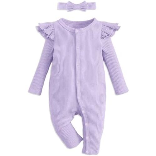 OPAWO Newborn Sleepers Baby Girl Onesie Long Sleeve Ribbed Knit Romper Newborn Photography Outfits Girl Coming Home Outfit