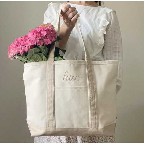 Monogrammed Zippered Top Canvas Tote with Handles