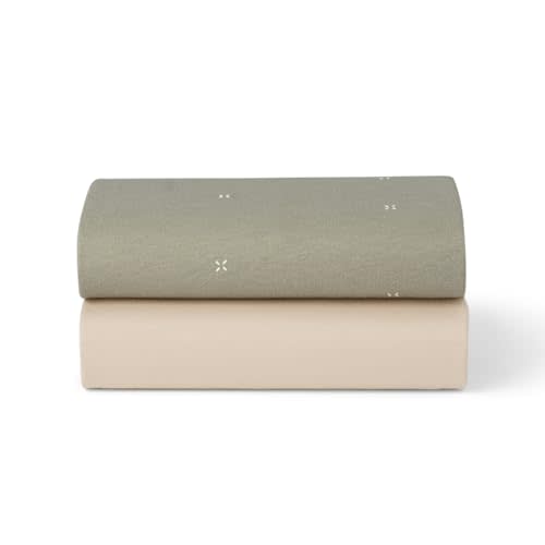 Snuz Baby Crib Sheets - Fits SnuzPod 3, 5 & Studio, 100% Jersey Cotton Baby Bassinet Sheets, Machine Washable, Tumble Dryer Safe, Breathable, Universal Fit 17”x31”, 2 Pack, Sage/Cross