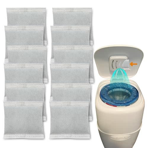 12 Pack Diaper Pail Carbon Filters for Playtex Diaper Genie Complete and Expressions Pail, Charcoal Odor Absorbing Bags for Diaper Genie Diaper Pails with Built-in Odor Controlling Compartment