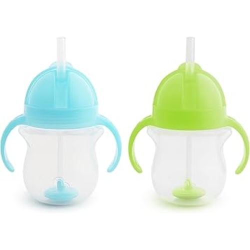 Munchkin® Any Angle™ Weighted Straw Trainer Cup with Click Lock™ Lid, 7 Ounce, 2 Pack, Blue/Green