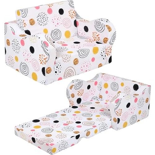 Firework Kids Sofa, 2-in-1 Kids Couch Fold Out, Convertible Sofa to Bed for Girls and Boys