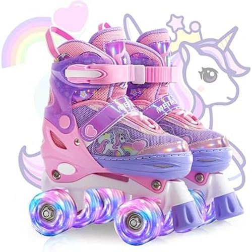 METROLLER Kids Roller Skates Girls Ages 4-6 5-8 8-12 Adjustable Toddler Roller Skates Shining Wheels Little Unicorn Sports Outdoors