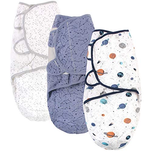 Hudson Baby Unisex Baby Quilted Cotton Swaddle Wrap 3pk, Space, 0-3 Months