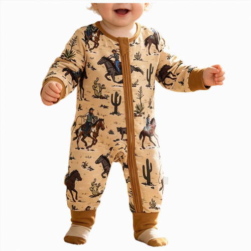 larppty Western Baby Boy Clothes Fall Zipped Cowboy Romper Outfit Infant Cow Print One-piece Jumpsuit Overall Country Stuff