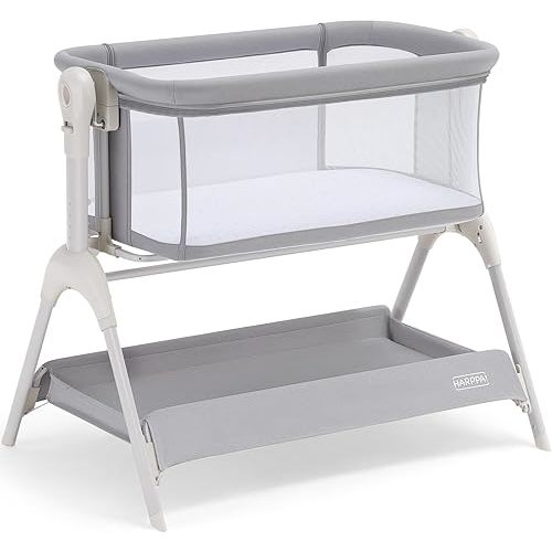 HARPPA Cuddly Baby Bassinet Bedside Sleeper, 3 in 1 Rocking Bassinet with Mattress and Soft Cover, Full Mesh Sides, 5 Height Adjustable with Wheels for Newborns