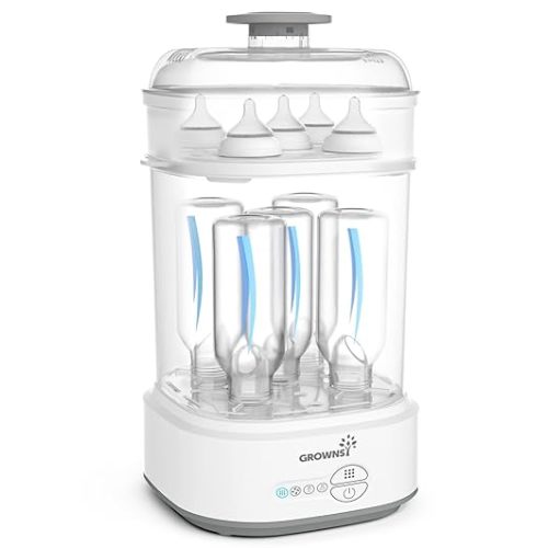 GROWNSY Bottle Sterilizer and Dryer, 2024 Compact Electric Steam Baby Bottle Sterilizer (Esterilizador de Biberones), Bottle Sanitizer for Baby Bottles, Pacifiers, Pump Parts